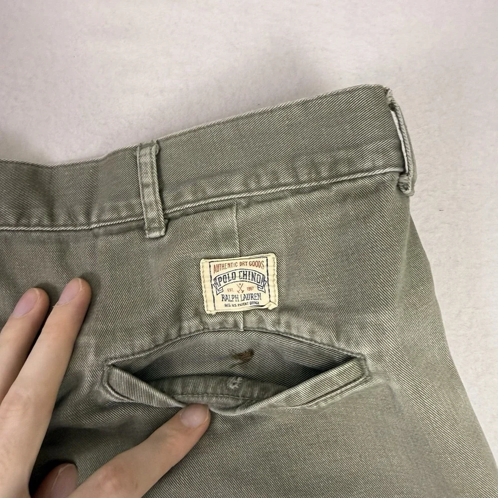 Polo Ralph Lauren Polo Chino‎ Mens 36x28 Pleated Pants Olive Green Army Khaki